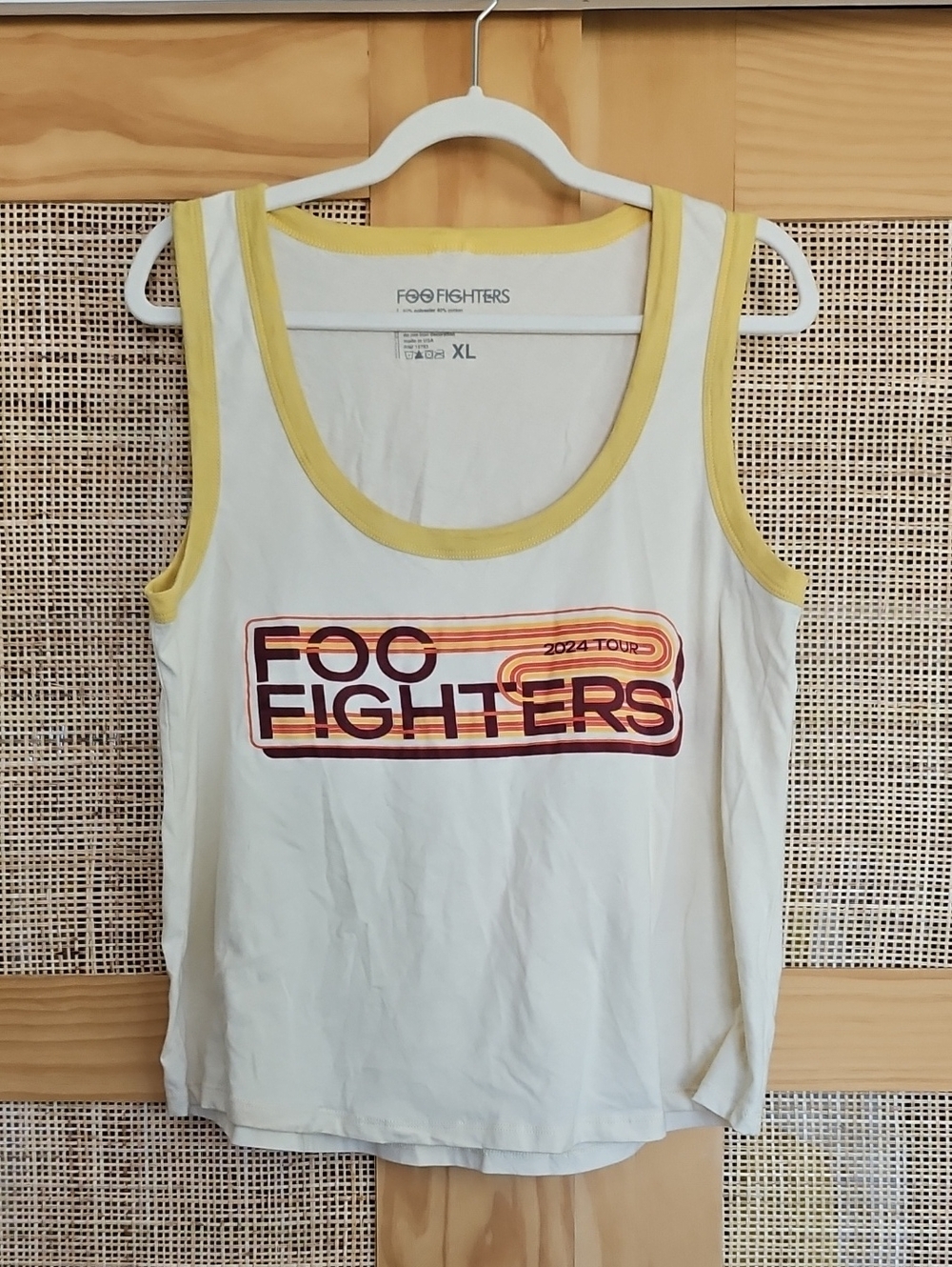 Foo Fighters 2024 Tour White & Yellow Ringer Tank Top XL